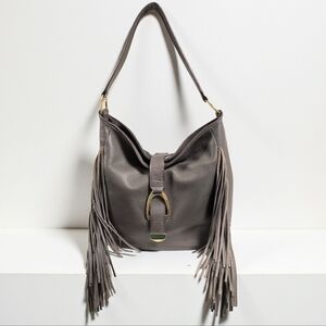 G.I.L.I. Gray Leather Hobo Bag Side Fringe Boho Western Festival Shoulder Bag
